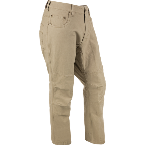 A rugged and versatile pair of Drake Stretch Canvas Pants with a classic five-pocket design and built-in stretch for ease of movement. Reinforced back leg cuffs and articulated knee enhance durability and mobility. Perfect for hunting, fishing, or casual wear.