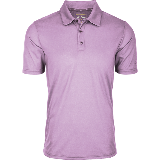 Heather Polo S/S: A classic silhouette with textured fabric, open sleeves, and a split tail hem. Built-in stretch and moisture-wicking for comfort.
