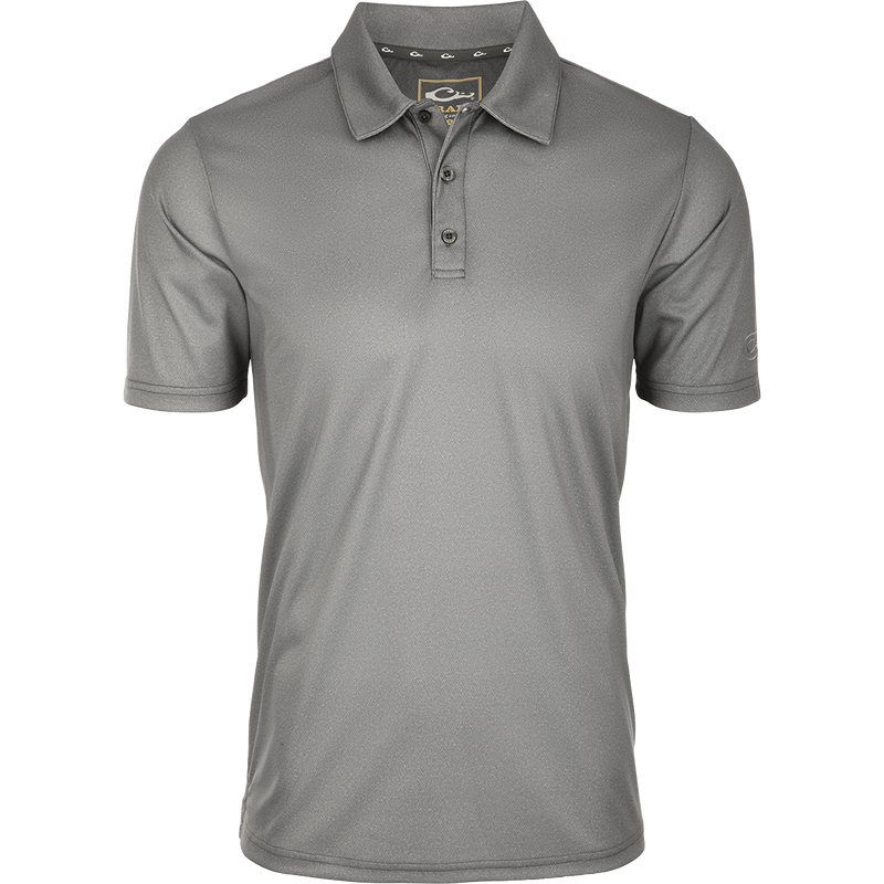 Heather Polo S/S: Timeless silhouette with textured fabric, open sleeves, and split tail hem. Moisture-wicking, quick-drying, and UPF sun protection.