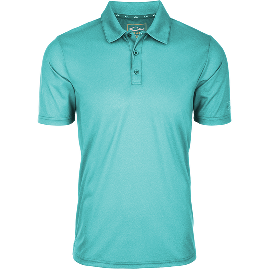 Heather Polo S/S: Timeless silhouette with textured fabric, built-in stretch, and moisture-wicking properties. Open sleeves and split hem.