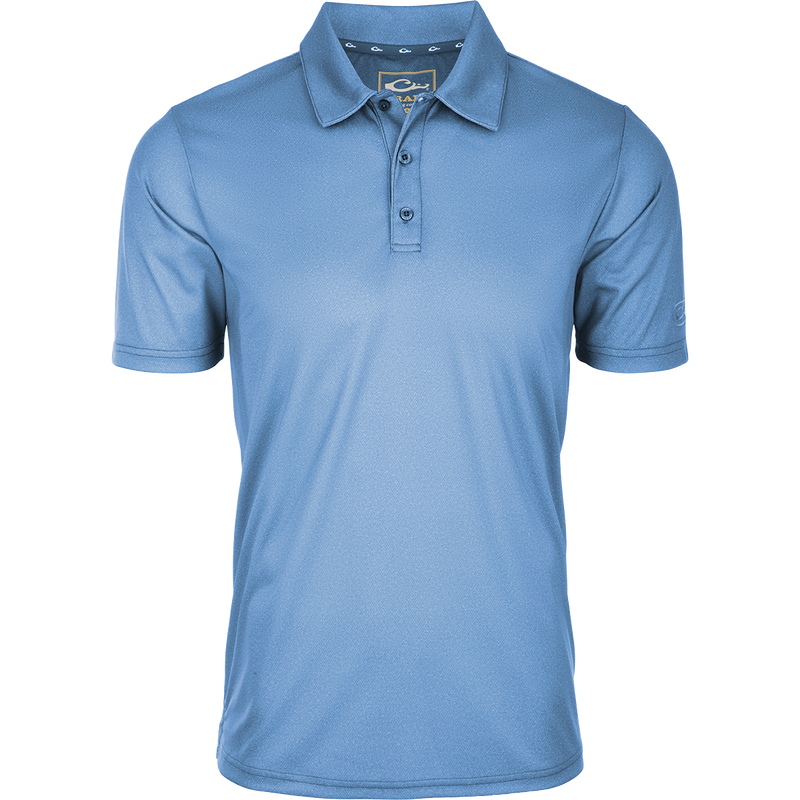 Heather Polo S/S: Timeless silhouette with textured fabric, built-in stretch, moisture-wicking, and open sleeves. A fantastic addition to your closet.