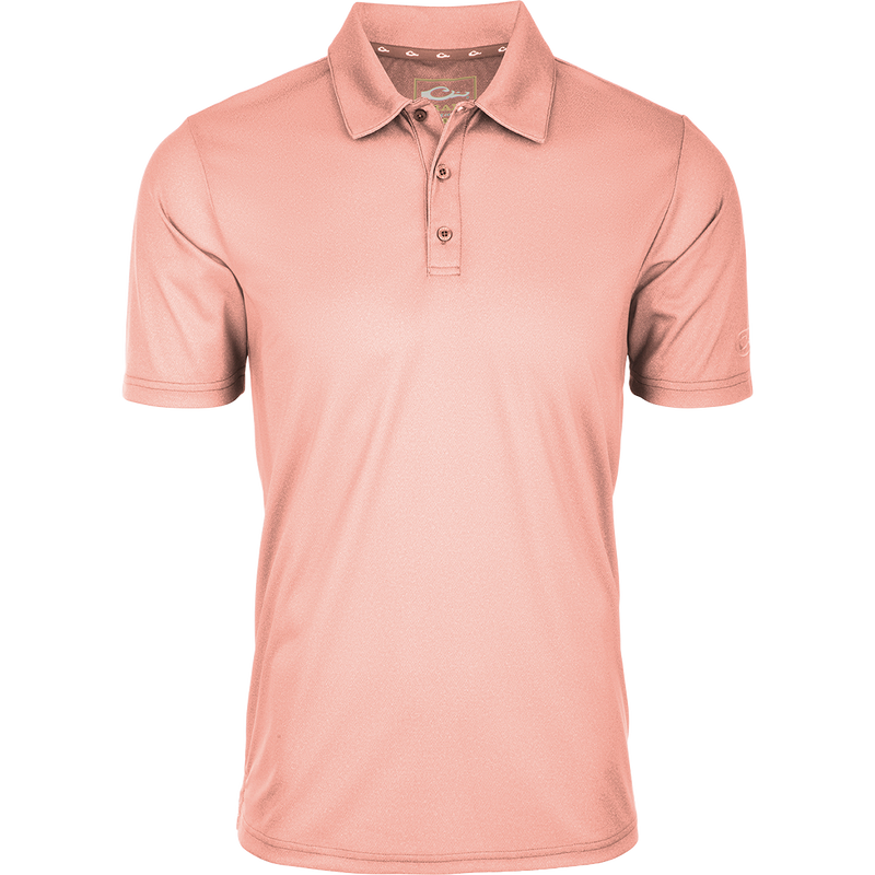 Heather Polo S/S: A timeless silhouette with a textured fabric, open sleeves, and a split tail hem. Built-in stretch and moisture-wicking for comfort.