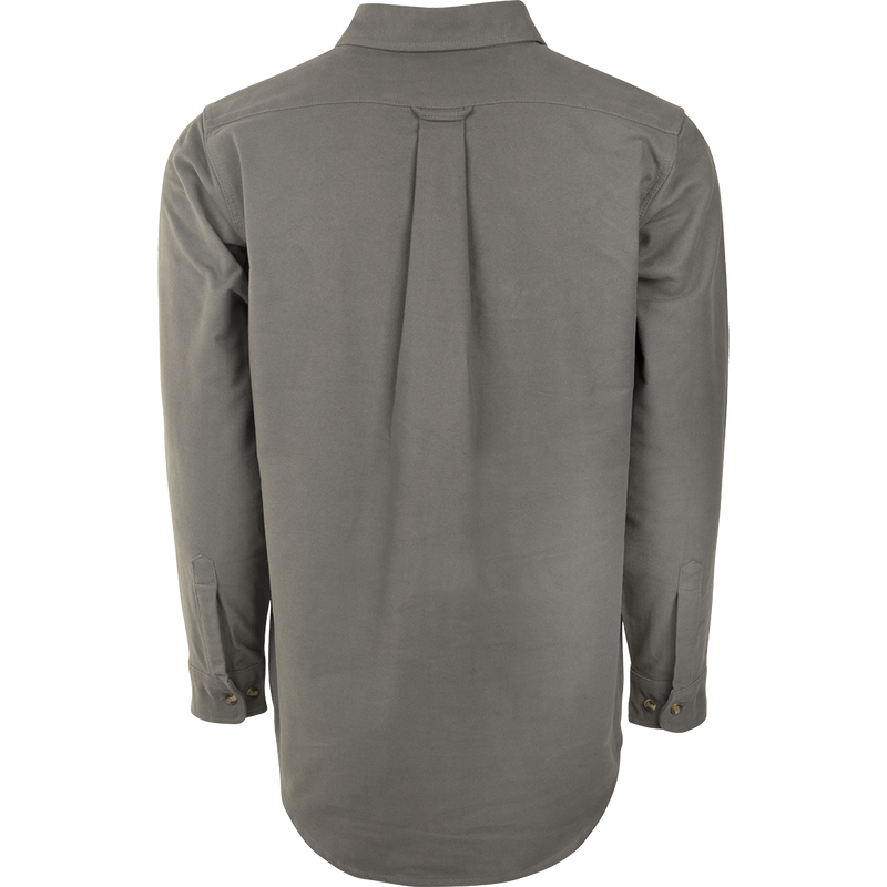 Back of the Classic Moleskin Shirt, a heavyweight 100% cotton top with two front chest pockets and a seven-button front.