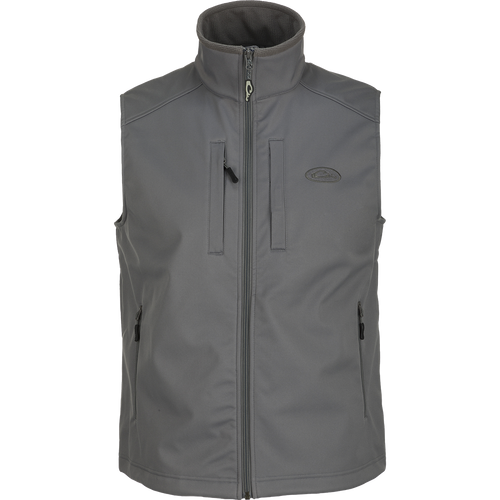 Windproof Soft Shell Vest with zipper pockets and adjustable fit.