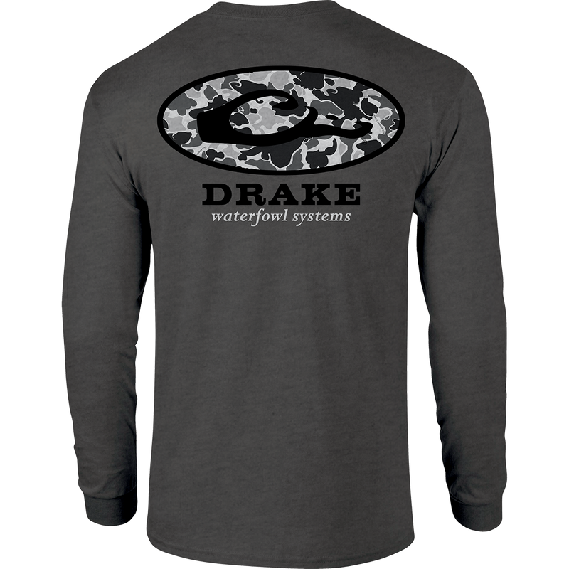 Old School Oval Long Sleeve T-Shirt with logo on grey shirt.
