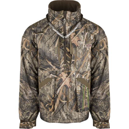 MST Refuge 3.0 Fleece-Lined 1/4 Zip Jacket -Mossy Oak Shadow Grass Habitat: Waterproof and windproof jacket with a zipper, perfect for hardcore hunters. Features multiple pockets and adjustable cuffs.