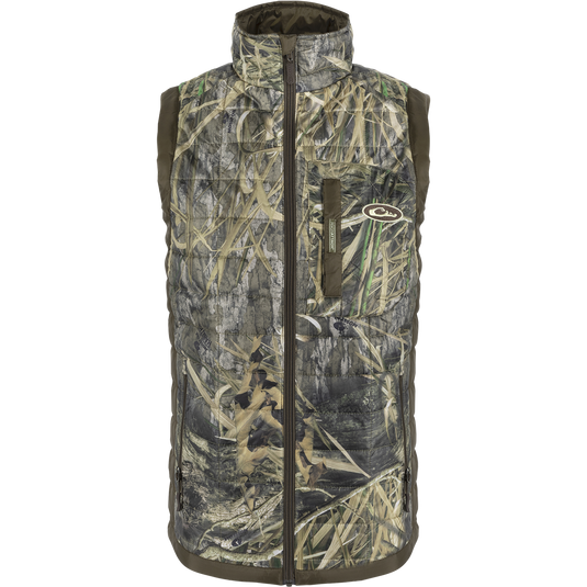 MST Synthetic Down 2-Tone Packable Vest - A lightweight, warm, and versatile vest with a camouflage design. Water-repellent and packable, perfect for outdoor activities.