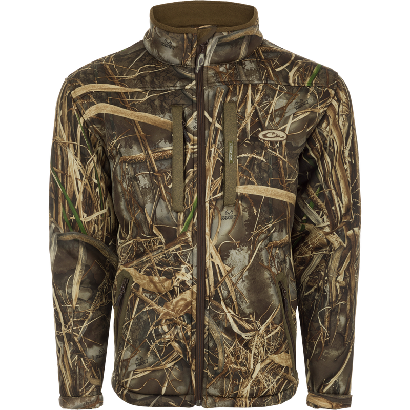 LST Silencer Full Zip Jacket: A durable, soft, and warm camouflage jacket with vertical chest pockets and zippered lower slash pockets for secure storage. Velcro cuff closures and tapered forearms for easy layering.