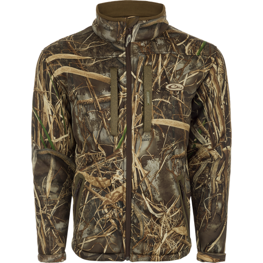 LST Silencer Full Zip Jacket: A durable, soft, and warm camouflage jacket with vertical chest pockets and zippered lower slash pockets for secure storage. Velcro cuff closures and tapered forearms for easy layering.
