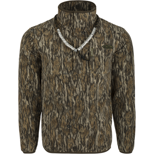 MST Camo Camp Fleece ¼ Placket Pullover: Long-sleeved shirt with necklace. Lightweight, breathable, and moisture-wicking. Perfect for layering or as a comfortable outer layer for mid-season weather.