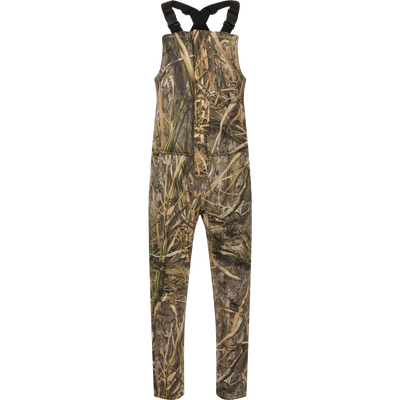 MST Ultimate Wader Bib: Camouflage overalls with shorts, suspenders, and multiple pockets for storage. Four-way stretch material, gusseted crotch, and articulated knees for easy movement. Sherpa-lined handwarmer pockets and zippered rear security pockets. Ankle-fit for under waders.