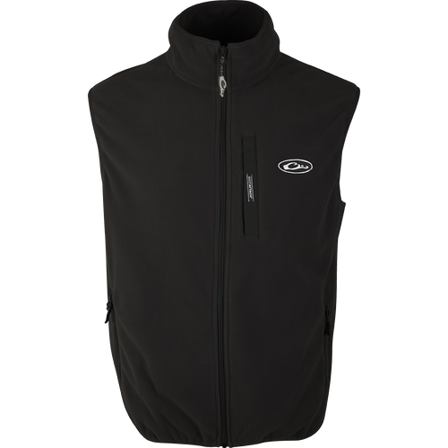 A lightweight, moisture-wicking Camp Fleece Vest with a zipper and logo. Perfect for layering under Drake outerwear.