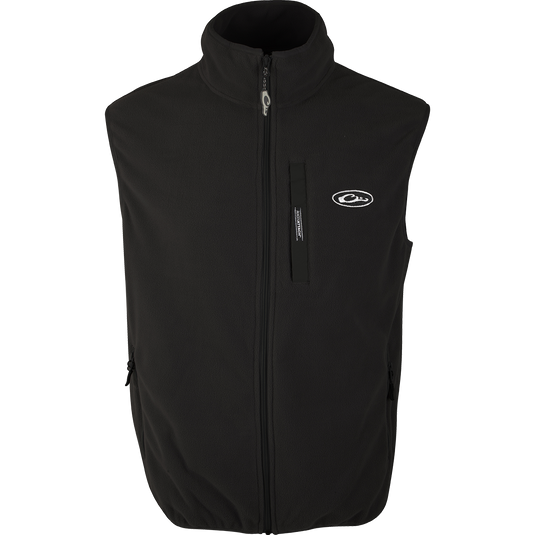 A lightweight, moisture-wicking Camp Fleece Vest with a zipper and logo. Perfect for layering under Drake outerwear.