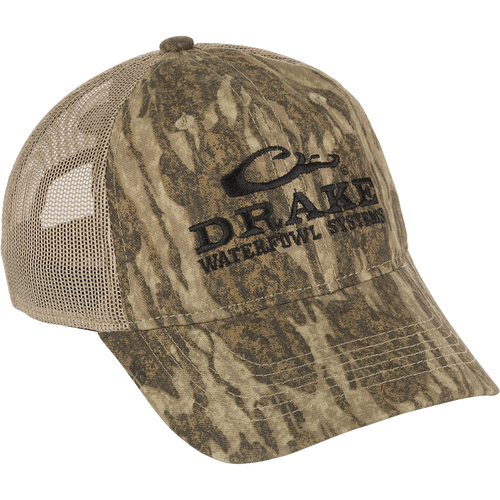 A lightweight Mesh Back Camo Cap with adjustable fit and breathable cotton/mesh construction. Perfect for outdoor trips.