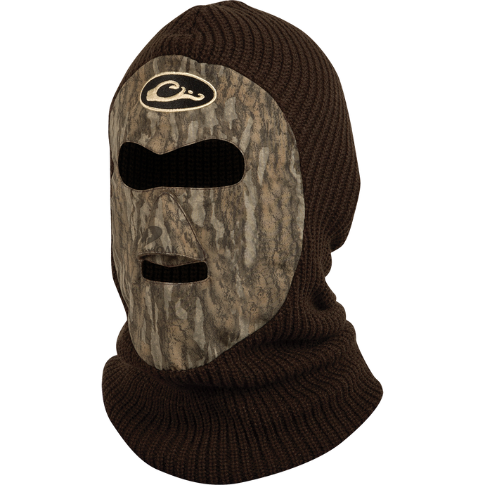 A heavyweight fleece and poly-knit LST Face Mask with tailored eye and mouth openings for unrestricted visibility, breathability, and calling. Made from warm poly-knit fabric with camo fleece on the face area for increased warmth and concealment.