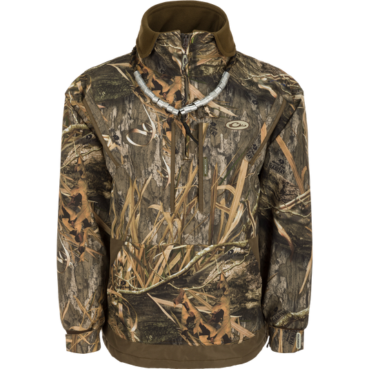 MST Waterproof Fleece-Lined 1/4 Zip Jacket: A versatile camouflage jacket for hardcore hunters, featuring adjustable cuffs, storage pouches, and handwarmer pockets.