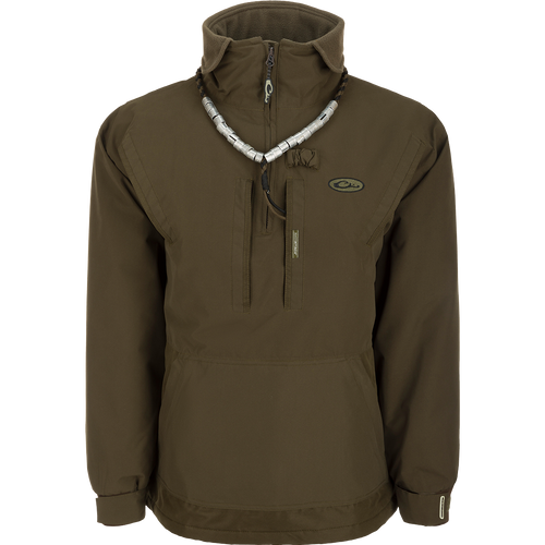MST Waterproof Fleece-Lined 1/4 Zip Jacket, a versatile pullover for hardcore hunters. Waterproof, windproof, and breathable. Adjustable cuffs, extendable collar, and multiple pockets for storage and comfort.