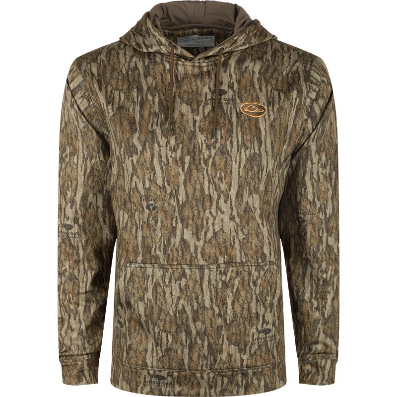 MST Performance Hoodie: A rugged camouflage hoodie with a logo, double-lined hood, and kangaroo pouch for extra warmth and wind protection. Soft, combed fleece interior and excellent stretch for comfort and mobility.