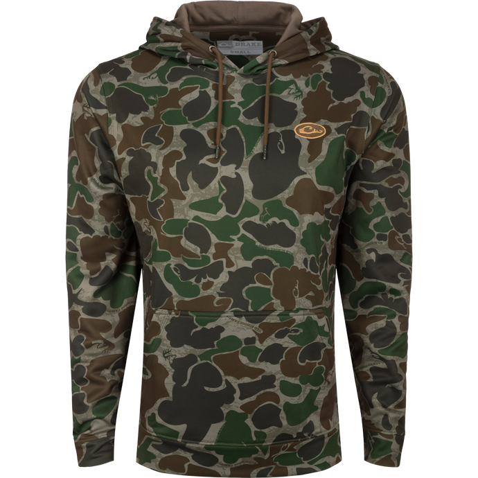 MST Performance Hoodie: A rugged camouflage hoodie with a logo, double-lined hood, and kangaroo pouch. Soft, combed fleece interior for enhanced comfort and moisture management. Excellent stretch and updated fit for increased range-of-motion.