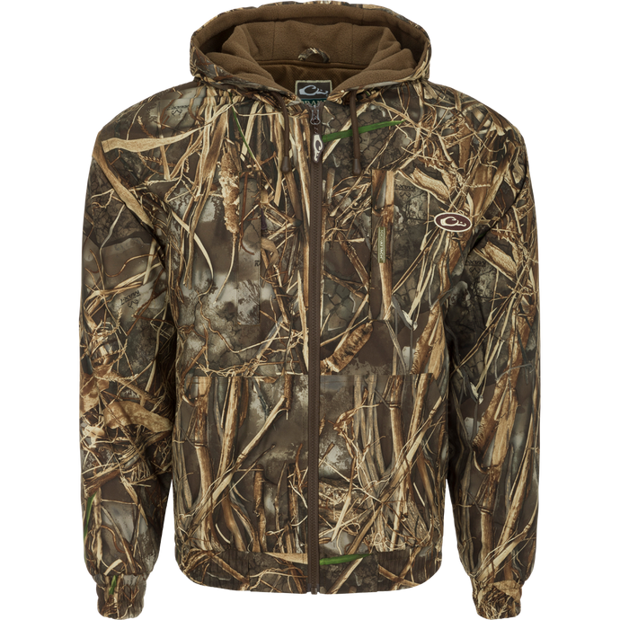 MST Waterproof Full Zip Jacket with hood - Realtree Max-7. A versatile camouflage jacket for hardcore hunters. Waterproof, windproof, and breathable. Elastic cuffs, drawstring hood, and lower slash pockets for comfort and adjustability.