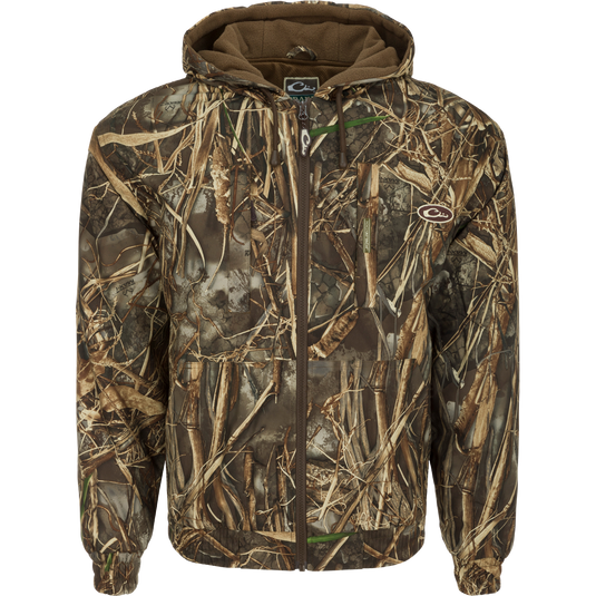 MST Waterproof Full Zip Jacket with hood - Realtree Max-7. A versatile camouflage jacket for hardcore hunters. Waterproof, windproof, and breathable. Elastic cuffs, drawstring hood, and lower slash pockets for comfort and adjustability.