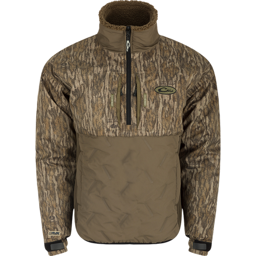 LST Guardian Flex Double Down Eqwader 1/4 Zip jacket with waterproof upper body, 200g polyester insulation, and elbow protection.