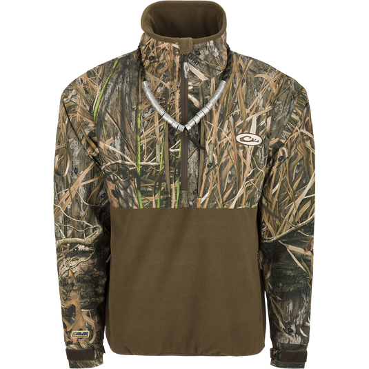 MST Guardian Eqwader Flex Fleece 1/4 Zip Jacket - A versatile outdoor essential with waterproof upper body and arms, breathable fleece lower body, and reinforced elbow protection. Perfect for hunting and outdoor activities.