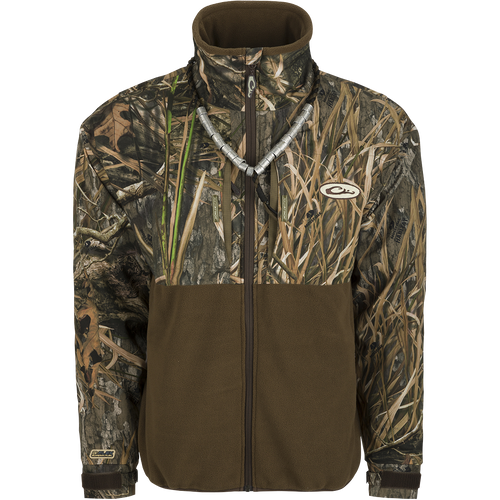 MST Guardian Eqwader Flex Fleece Full Zip Jacket, a waterproof/windproof outerwear with camouflage pattern, zipper closures, and multiple pockets.