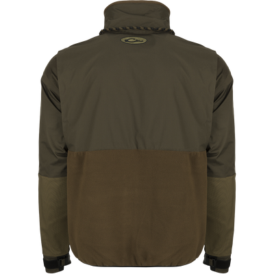 MST Guardian Eqwader Flex Fleece Full Zip Jacket: A waterproof/windproof shell jacket with Guardian Flex™ fabric on upper body and arms, and 350-gram fleece for breathability. Showcasing the back of jacket.
