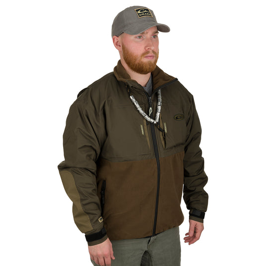 A man wearing the MST Guardian Eqwader Flex Fleece Full Zip Jacket.