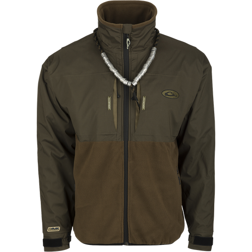 MST Guardian Eqwader Flex Fleece Full Zip Jacket: A waterproof/windproof shell jacket with fleece lower body for breathability. Features Magnattach™ call and whistle pockets, zippered chest and lower pockets, and improved comfort and range-of-motion.