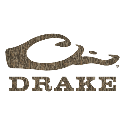 Drake Window Decal featuring the recognizable Drake logo, a duck silhouette, and a tree bark pattern. Perfect for showing off your fervor for hunting and the outdoor lifestyle. Water-resistant and long-lasting. 5