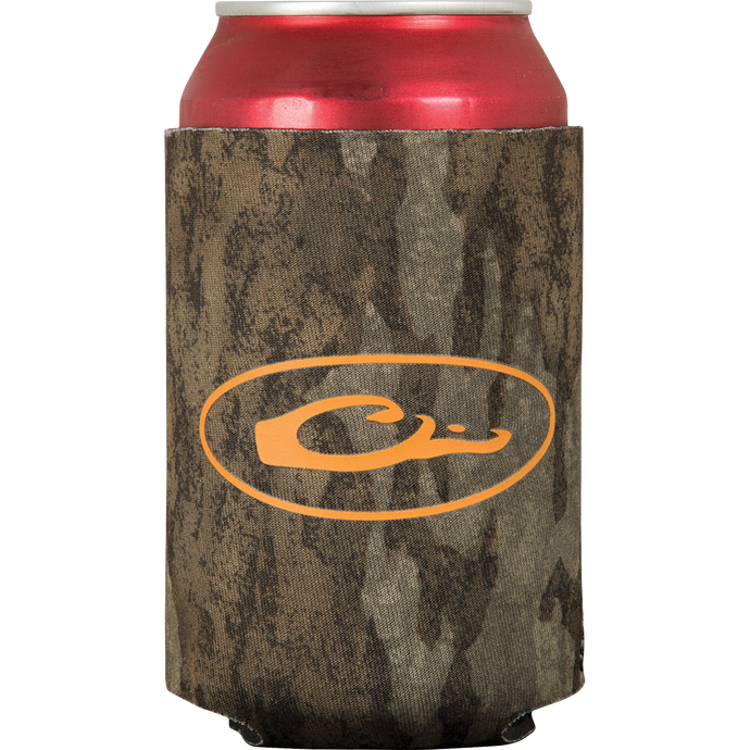 Can Cooler featuring a red-covered can with a logo. Perfect for keeping your favorite beverage cold while showcasing your favorite outdoor brand.