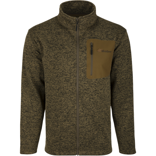 McAlister Full Zip Sweater Fleece Jacket: A polyester jacket with a zipper, chest pocket, and lower slash pockets.