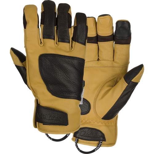 McAlister Upland Gloves With Windstopper: Goat leather gloves with suede finger joints for increased range-of-motion. Polyester fleece lining and adjustable Velcro cuff closure for a secure fit. Stay-Put™ liner system eliminates twisting and bunching. Windproof/Breathable Gore-Tex Infinium™ technology.