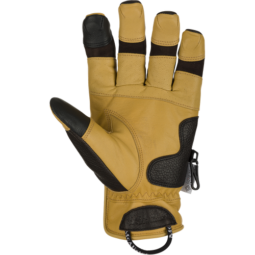 McAlister Upland Gloves With Windstopper: A yellow and black handwear made of 100% goat leather and suede finger joints. Features a Stay-Put™ liner system and adjustable Velcro cuff closure for a secure fit.