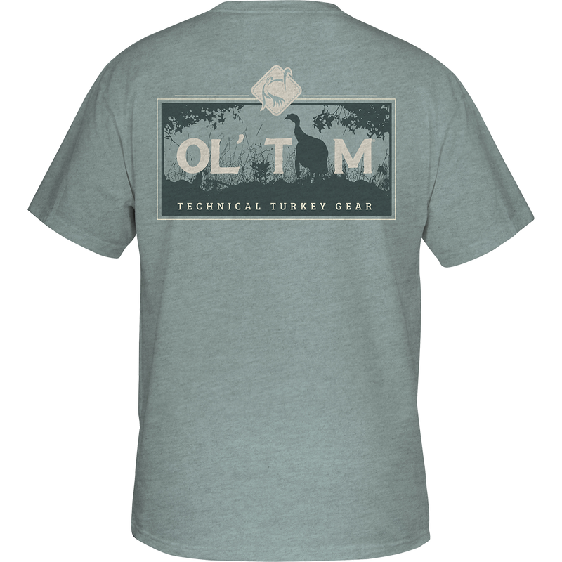 Ol' Tom Box Gobbler T-Shirt with logo on front pocket, part of Vintage Ol' Tom Series. Soft and comfortable 60% cotton / 40% polyester blend. Lightweight at 180 GSM.