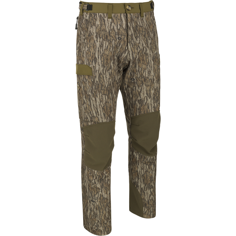 A pair of lightweight, moisture-wicking camouflage pants with reinforced knees and adjustable waistband. Ideal for spring turkey season.