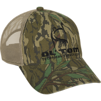 Camo Mesh Back Ol' Tom Logo Cap - A low-profile, structured six-panel cap with a Velcro back adjustment. Made with cotton camo front panels and polyester mesh back. Perfect for hunting and outdoor enthusiasts.