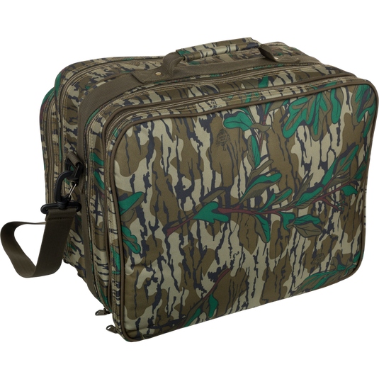 Ol' Tom Treasure Chest: A rugged camouflage bag with a strap, designed for turkey season. Features over 90 custom compartments for organizing calls and tools. Perfect for trips or post-season storage.