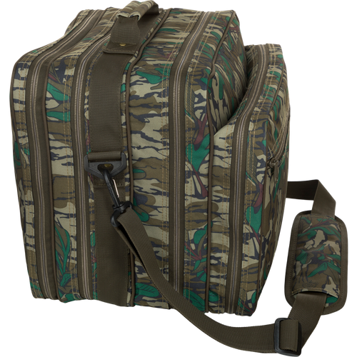 Ol' Tom Treasure Chest: A rugged camouflage bag with a strap, perfect for turkey season. Over 90 custom compartments for organizing calls and tools.