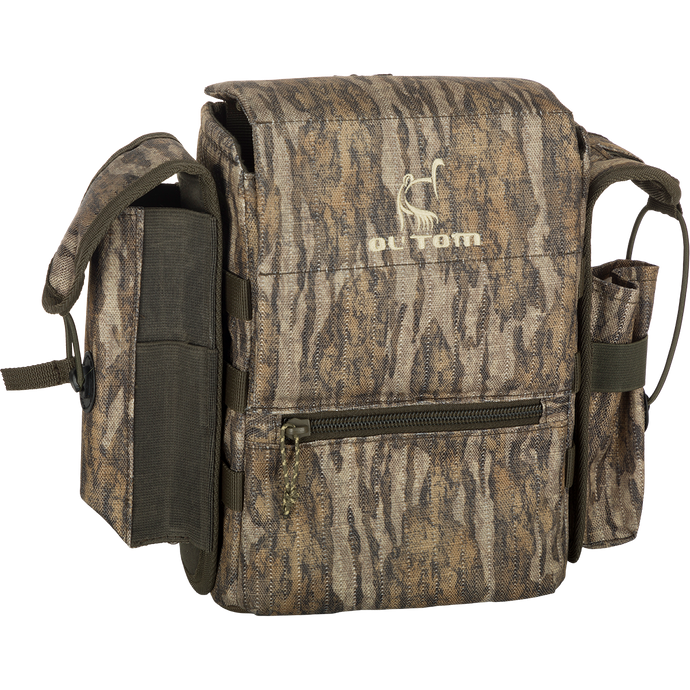 A lightweight Turkey Chest Pack made of durable 600D Polyester with multiple pockets and loops for hunting gear.