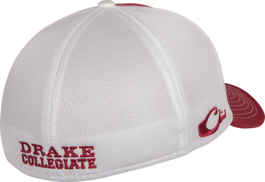 A white and red Alabama Stretch Fit Cap with raised team logo embroidery on the front. Available in two sizes: M/L and XL/2X. Cotton stretch-fit material.