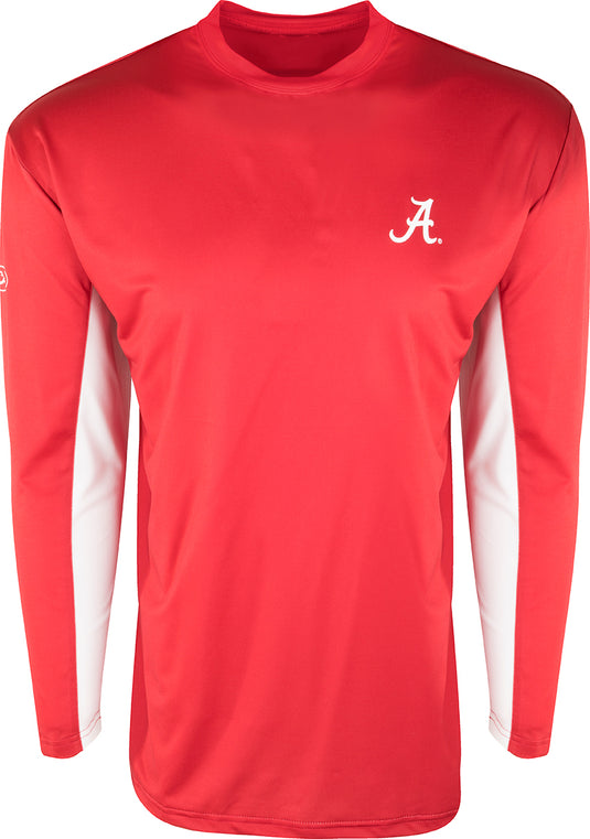 Alabama L/S Performance Crew: A long-sleeved, high-performance shirt with breathable mesh on the back and underarms. Offers UPF 50+ sun protection and Shield 4™ technology for all-around protection. Ideal for all-day outdoor activities.