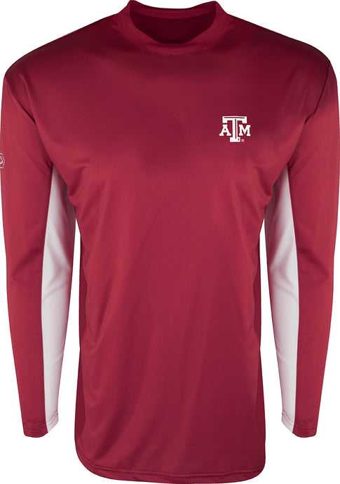 Texas A&M L/S Performance Crew: Red shirt with logo and white letters. Breathable mesh on back and underarms for all-day sun protection and comfort.
