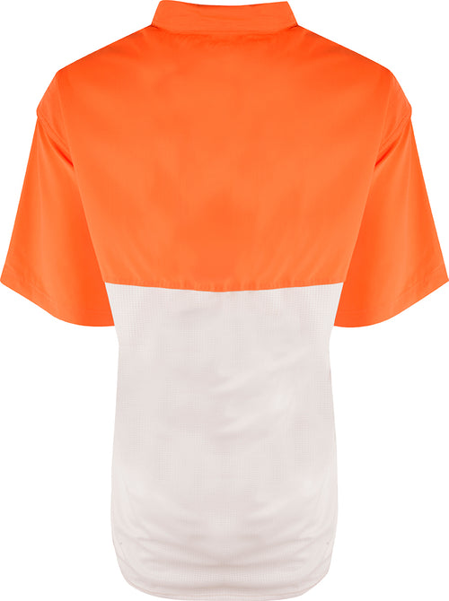 Auburn S/S Mesh Back Flyweight Shirt - Lightweight, breathable shirt for warm-weather outdoor activities. Quick-drying, moisture-wicking fabric with vented mesh back. Horizontal chest pockets with velcro closures. Auburn logo embroidered on left chest.