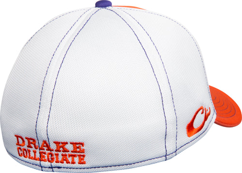 Clemson Stretch Fit Cap with raised team logo embroidery on the front. Cool, breathable mesh back and solid color front panels. Available in M/L and XL/2X sizes. Cotton stretch-fit material.