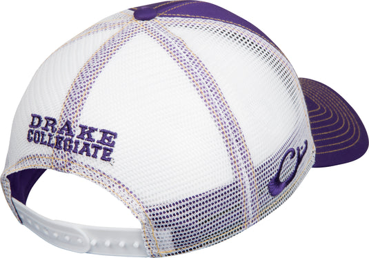 LSU Mesh Back Cap showcasing DRAKE COLLEGIATE on the white mesh, featuring a purple bill and snap closure for adjustable fit.