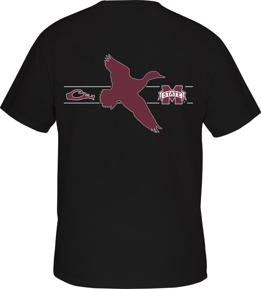 A black shirt with a bird and Mississippi State logo, representing college team spirit and the Drake brand.