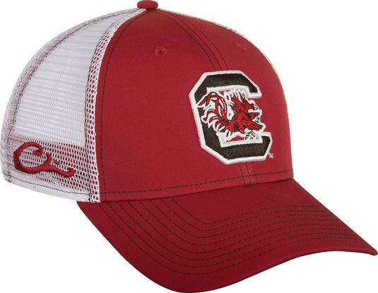 South Carolina Mesh Back Cap with team logo on front. Adjustable sizing. Cotton/mesh construction. Semi-structured mesh-back panels, lightly structured front panels. Snap back closure.